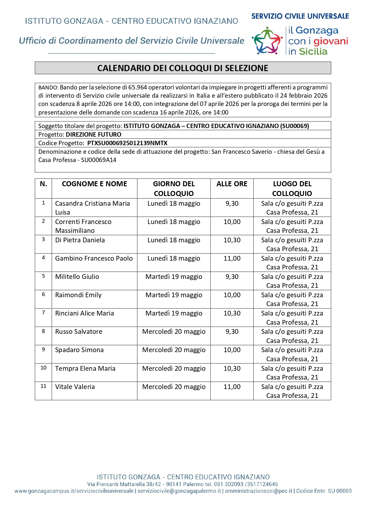 Colloqui Servizio Civile Universale